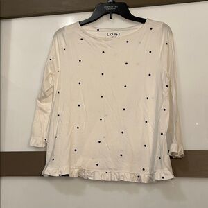 LOFT Cream Top with Black Polka Dots
